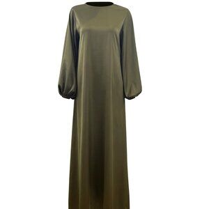 Silky Satin Maxi Olive Dress